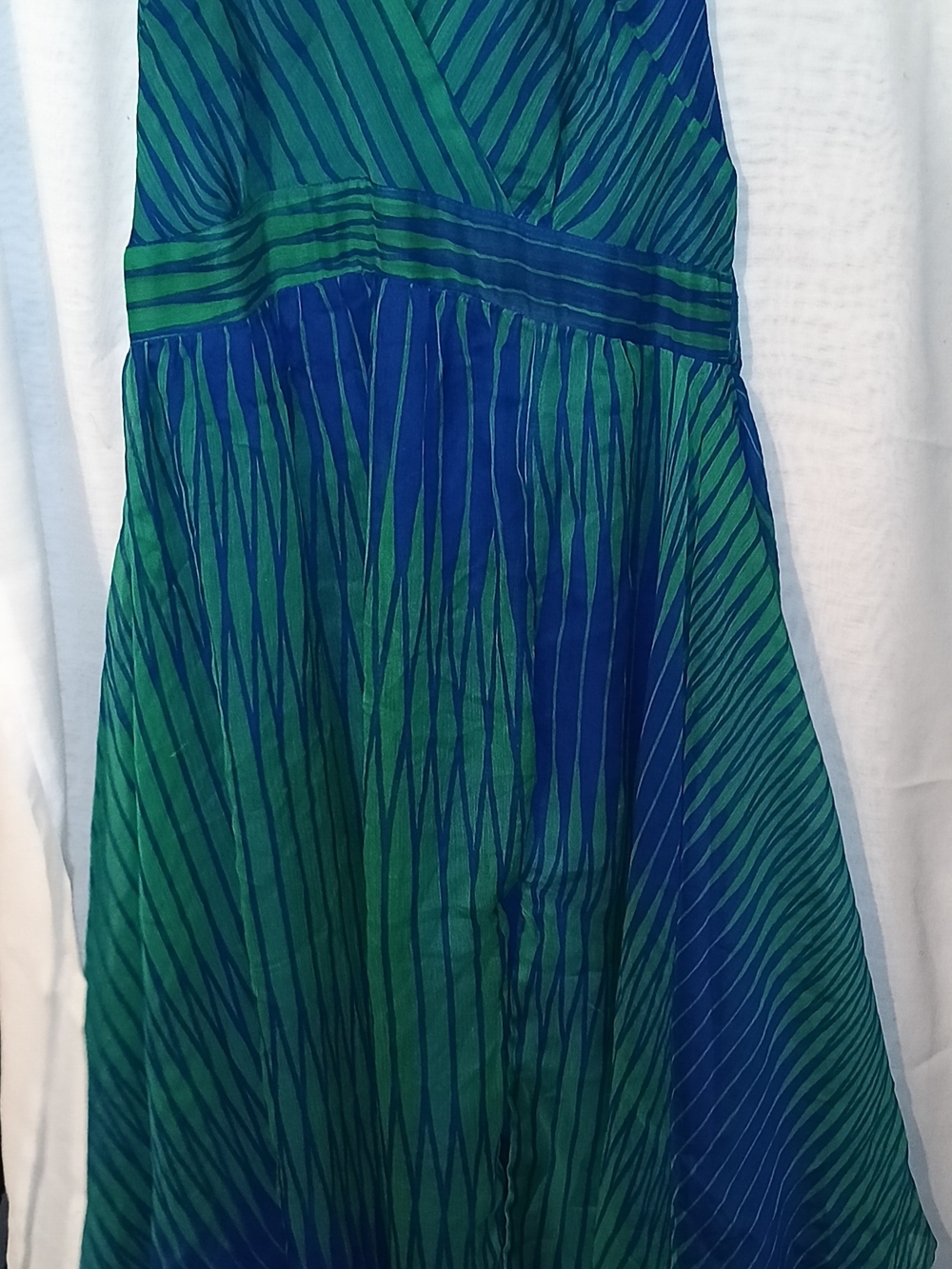 Blue and Green Striped Fit-and-Flare Dress